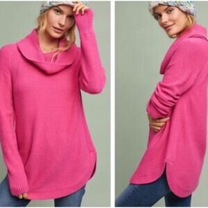 Anthropologie Moth Bright Pink Tunic Brenta Cowl Neck Sweater‎ Women's Size M